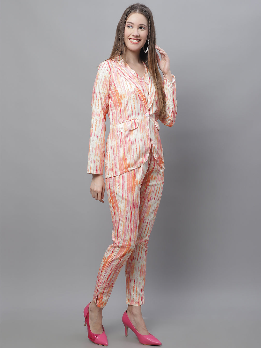 Jainish Women's WoDigital Printed Crop Top and Jacket Set - Orange - Swadesiicart