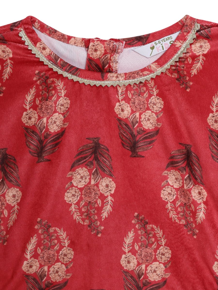 Ahalyaa Girls Floral Printed Velvet Ready to Wear Kids Lehenga Choli | Swadesiicart