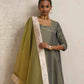 trueBrowns Green Tissue Anarkali Kurta Dupatta Set | Swadesiicart