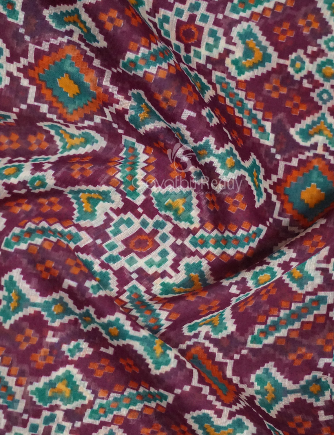 Shades of Dark Jamuni Colour Patola Print Semi Chanderi Saree By Gayathri Reddy Designer Studio | Swadesiicart