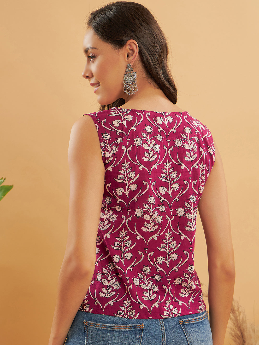 InWeave Wine Cream Floral Print W/U Top - Swadesiicart