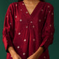 trueBrowns Maroon Diamond Viscose Silk Puff Sleeve Kurta Pant Set | Swadesiicart