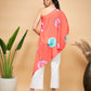 InWeave Women's Dark Orange Pink Blue Flower One Shoulder Kurta - Swadesiicart