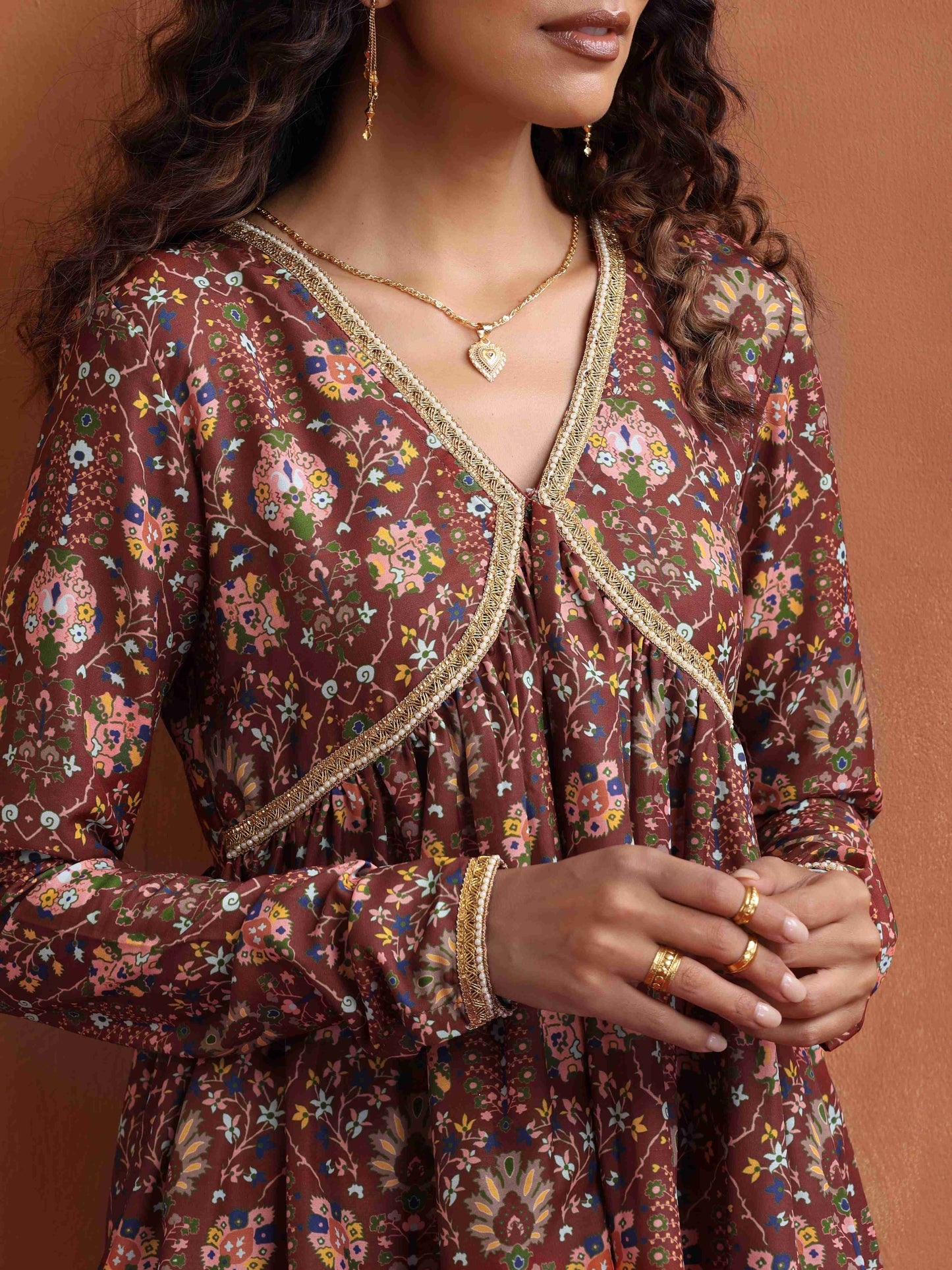 trueBrowns Brown Print Sharara Set | Swadesiicart