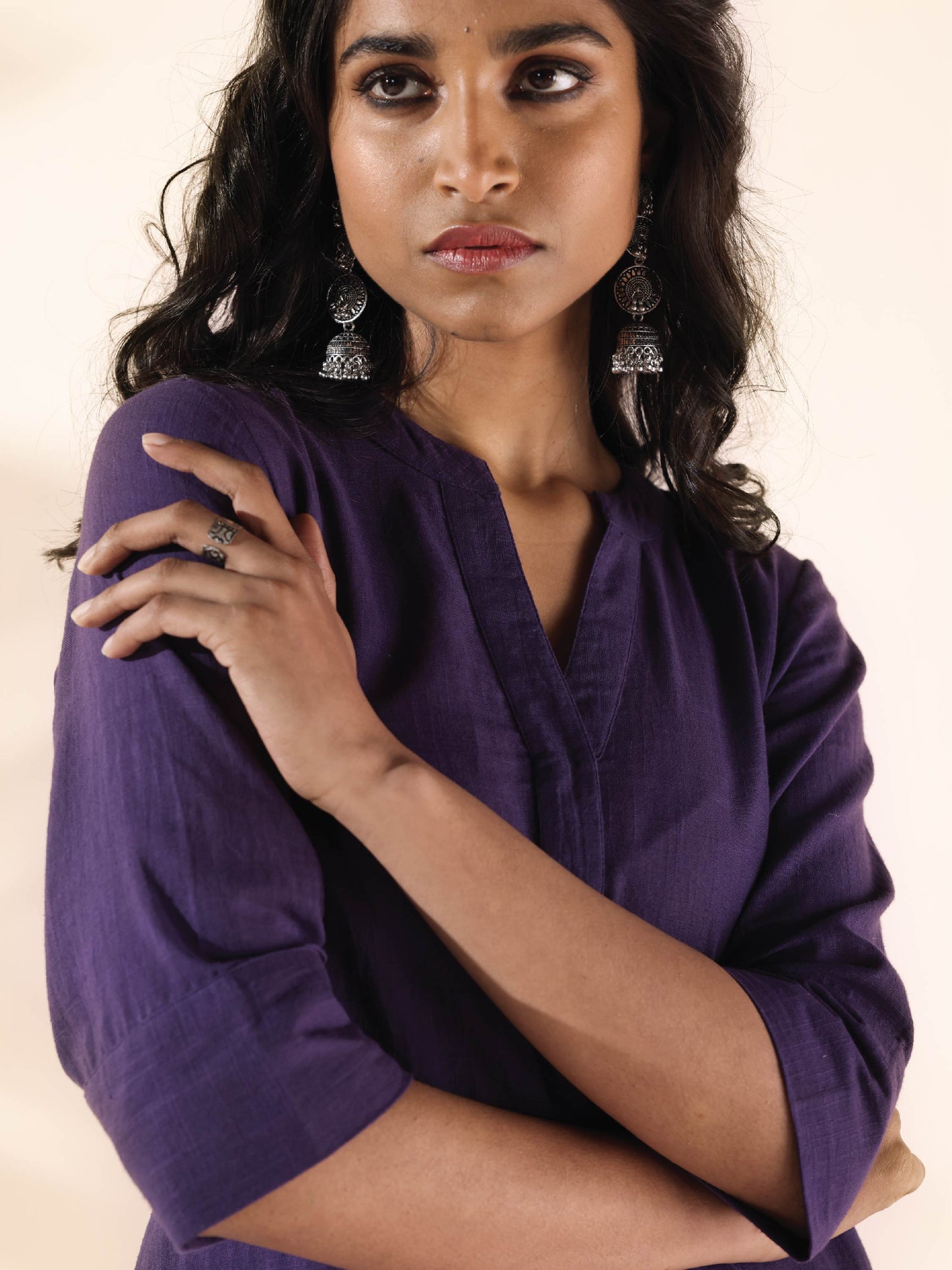 trueBrowns Purple Cotton Relaxed Co-ord Set - Swadesiicart