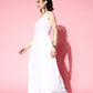 InWeave Women's Cream Strappy Kurta Set With Teal Organza Cape - Swadesiicart