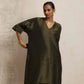 trueBrowns Olive Green Tissue Kurta Co-ord Set - Swadesiicart