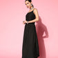 InWeave Black Strappy Set With Green Floral Organza Cape - Swadesiicart