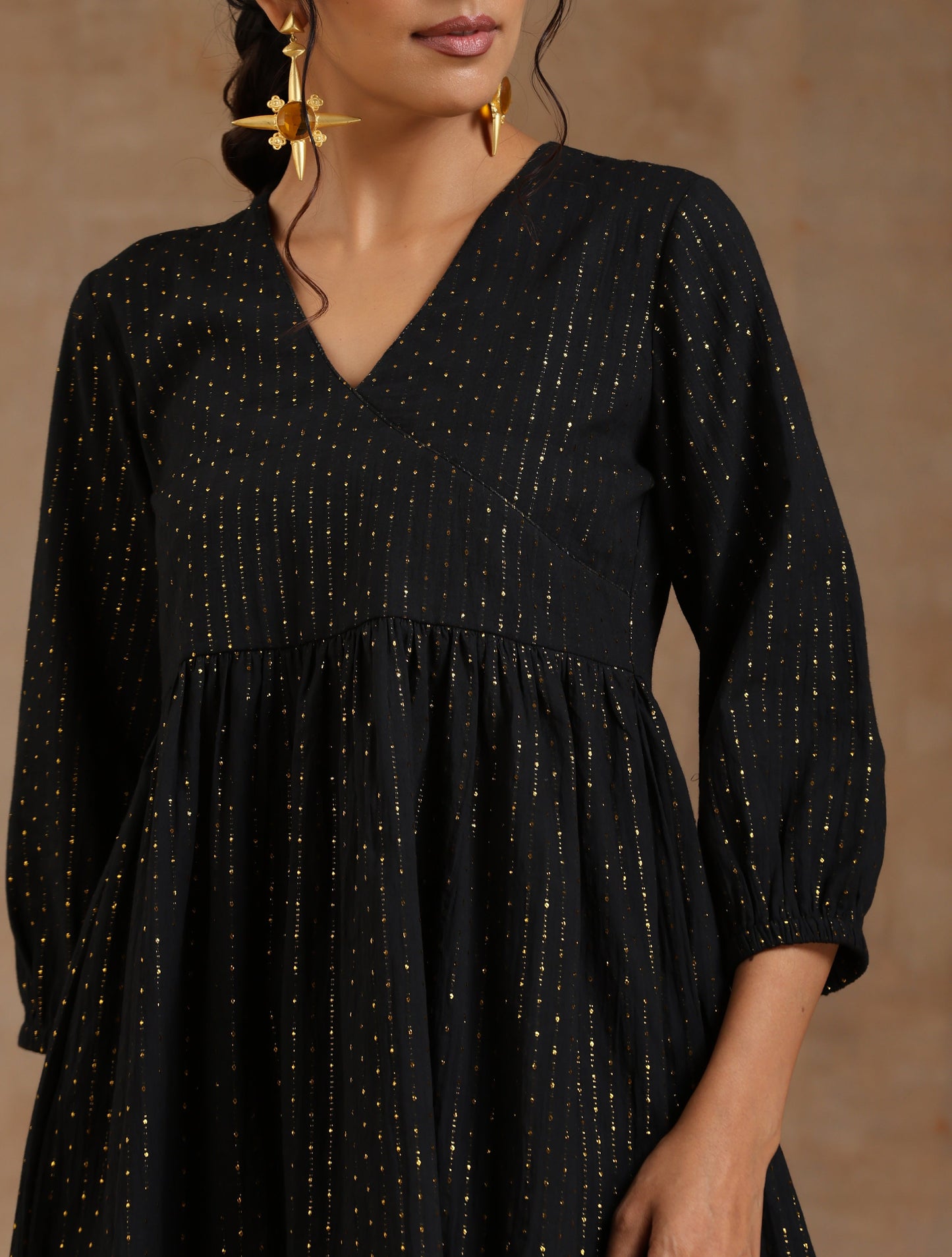 trueBrowns Black Gold Cotton Overlap Co-Ord Set - Swadesiicart