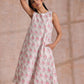 trueBrowns Pink Green Buta On White Block Print Cotton High-Low Co-Ord Set - Swadesiicart