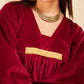 InWeave Women's Barn Red V Neck Asymmetrical Pleated Velvet Kurta Set - Swadesiicart