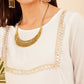 InWeave Women's White Round Neck Square Gota Work Kurta Pant Set - Swadesiicart