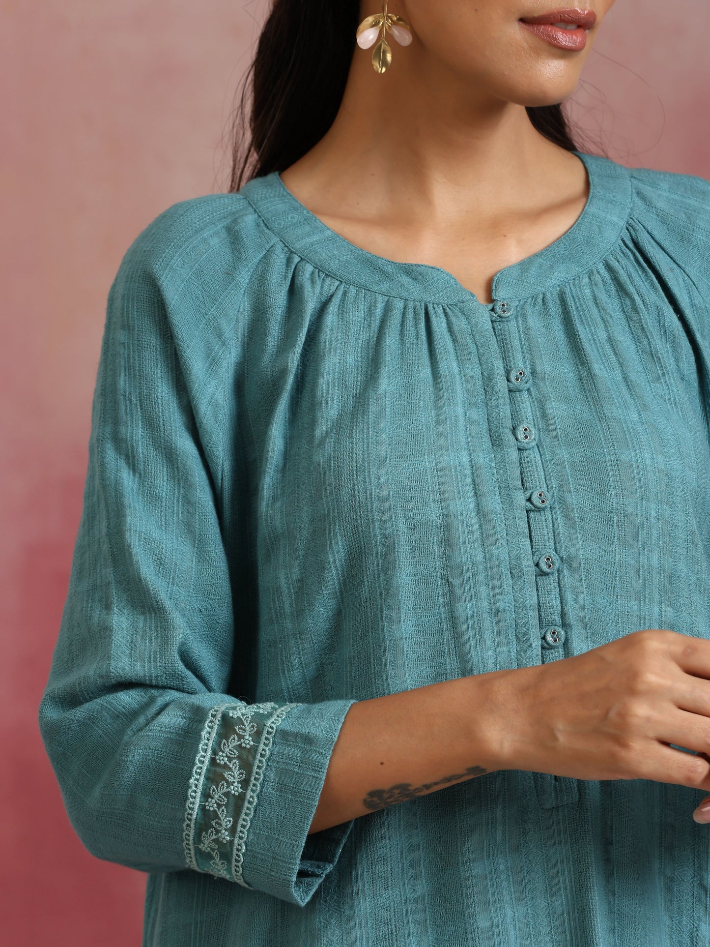 trueBrowns Light Blue Cotton Dobby Co-ord set - Swadesiicart