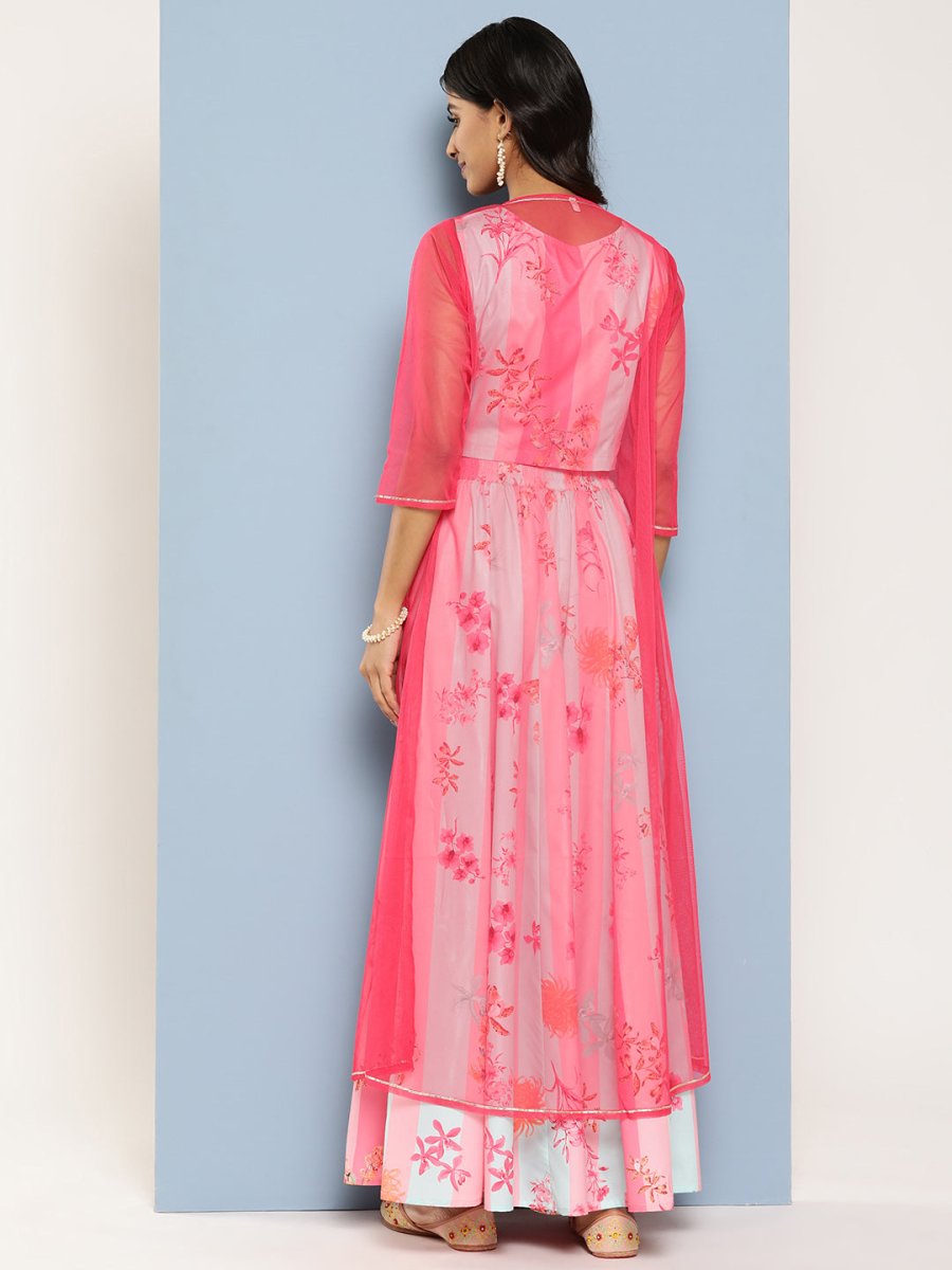 Ahalyaa Women Floral Printed Top with Palazzos & Shrug | Swadesiicart