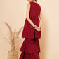 InWeave Women's Carmine Maroon Lace Work Double Layer Sharara Set - Swadesiicart