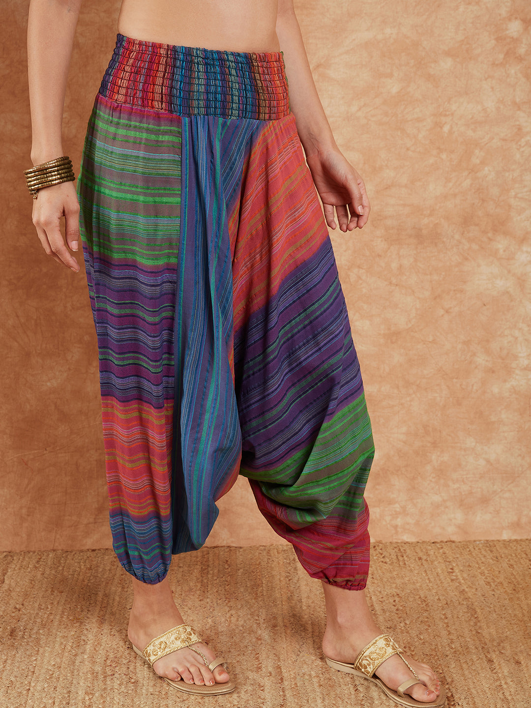 InWeave Women's Blue Multi Colour Harem Pant - Swadesiicart
