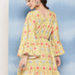 InWeave Women's Yellow Orange Ikkat Print Short Dress - Swadesiicart