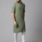 Even Apparels Green Pure Cotton Kurta With Band Collar | Swadesiicart