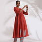 trueBrowns Red Cotton Print Flared Kurta Set | Swadesiicart