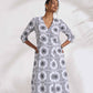trueBrowns White Cotton Geometric Print Angrakha Kurta Set | Swadesiicart