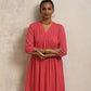 trueBrowns Peach Crinkle Flared Kurta Co-ord Set - Swadesiicart