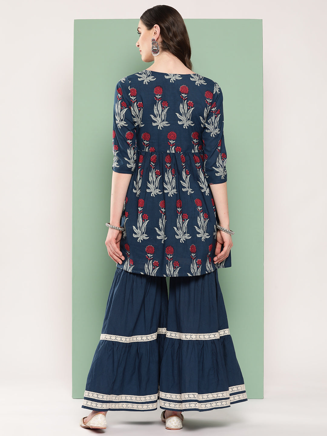 InWeave Women's Indigo Boota Sharara Set - Swadesiicart
