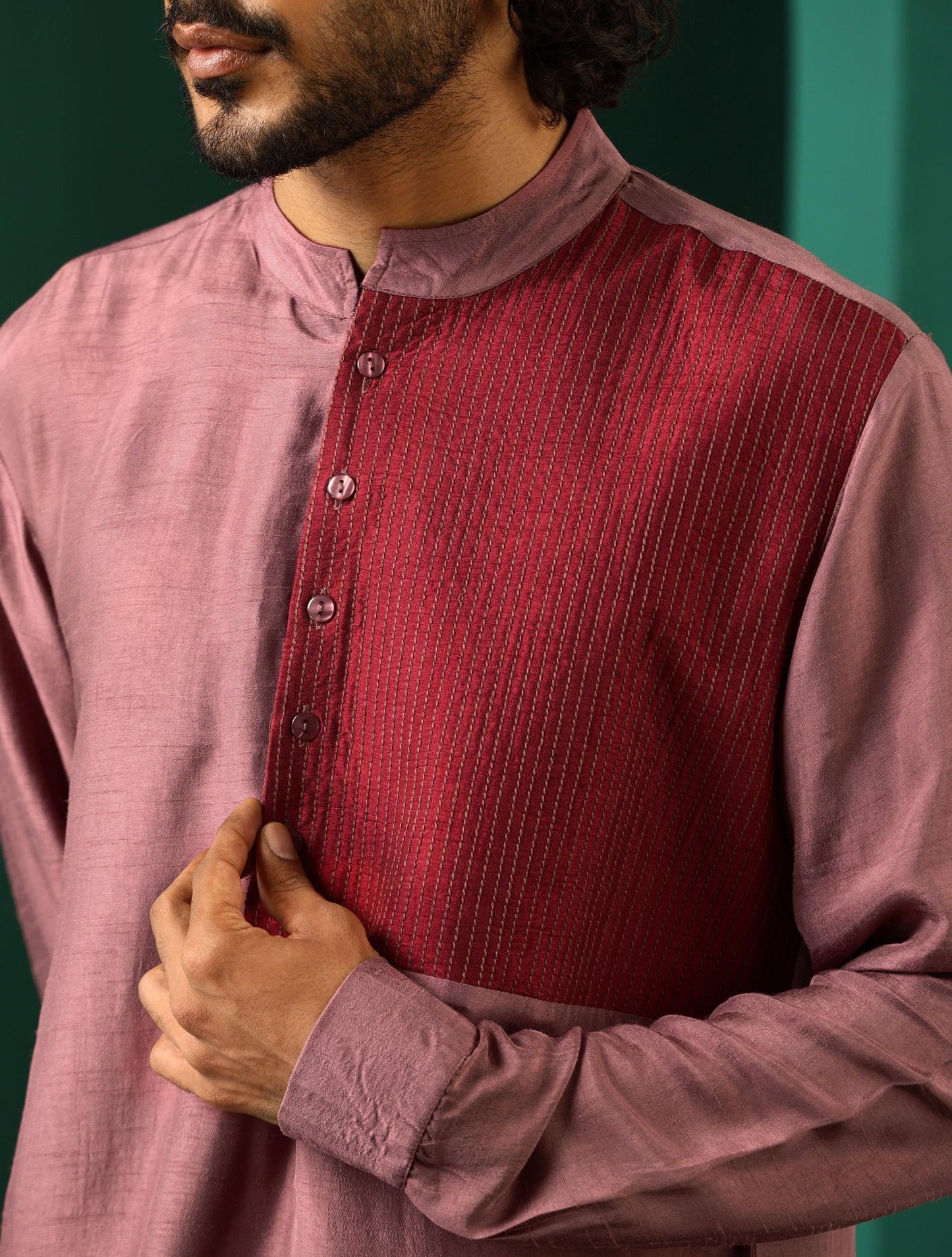 trueBrowns Men's Light Mauve Silk Co-ord Set - Swadesiicart