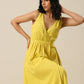 trueBrowns Lime Slub Texture Sleeveless Wrap Dress | Swadesiicart