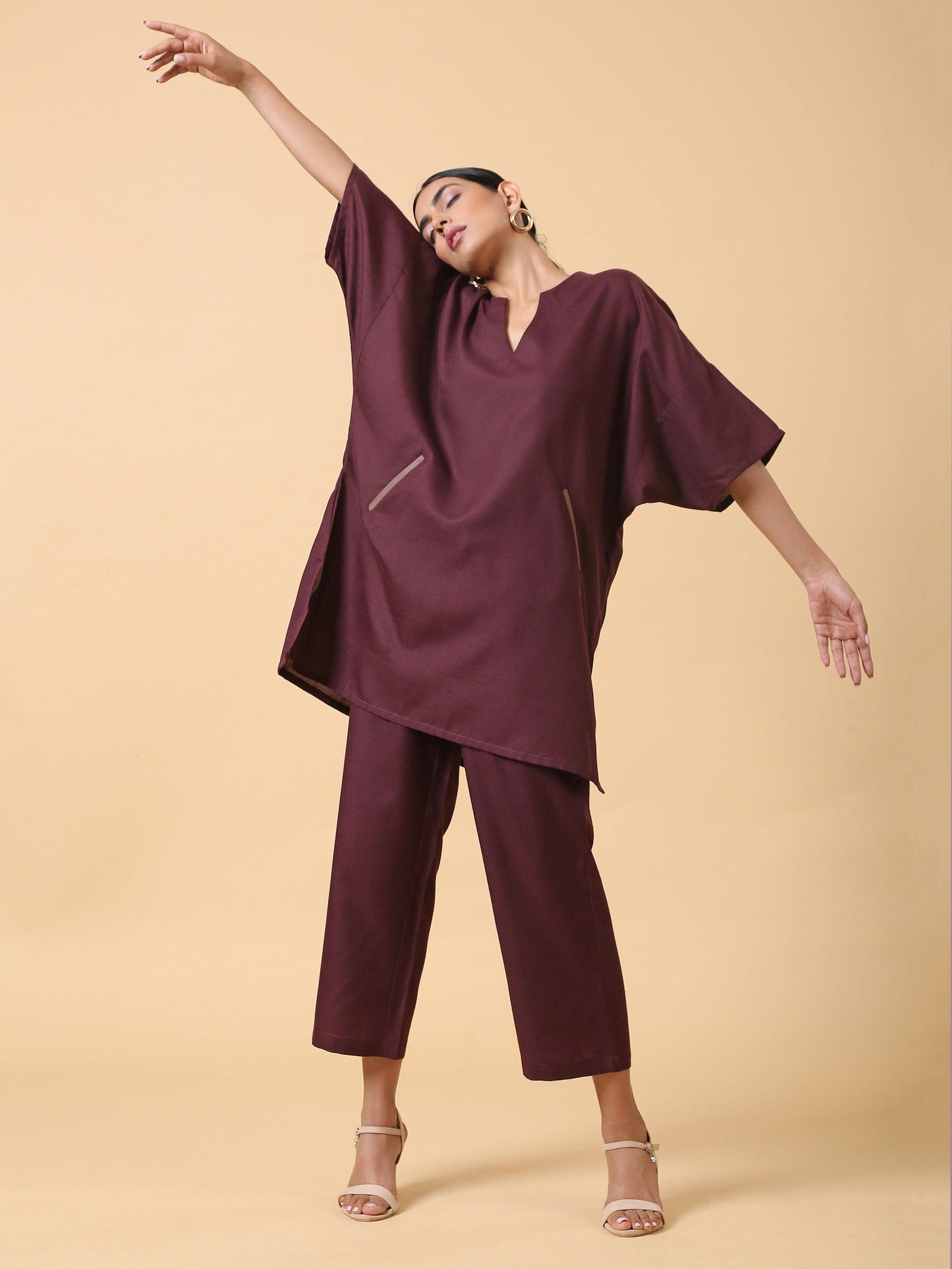 trueBrowns Cotton Linen Purple Boxy Fit Co-Ord Set - Swadesiicart