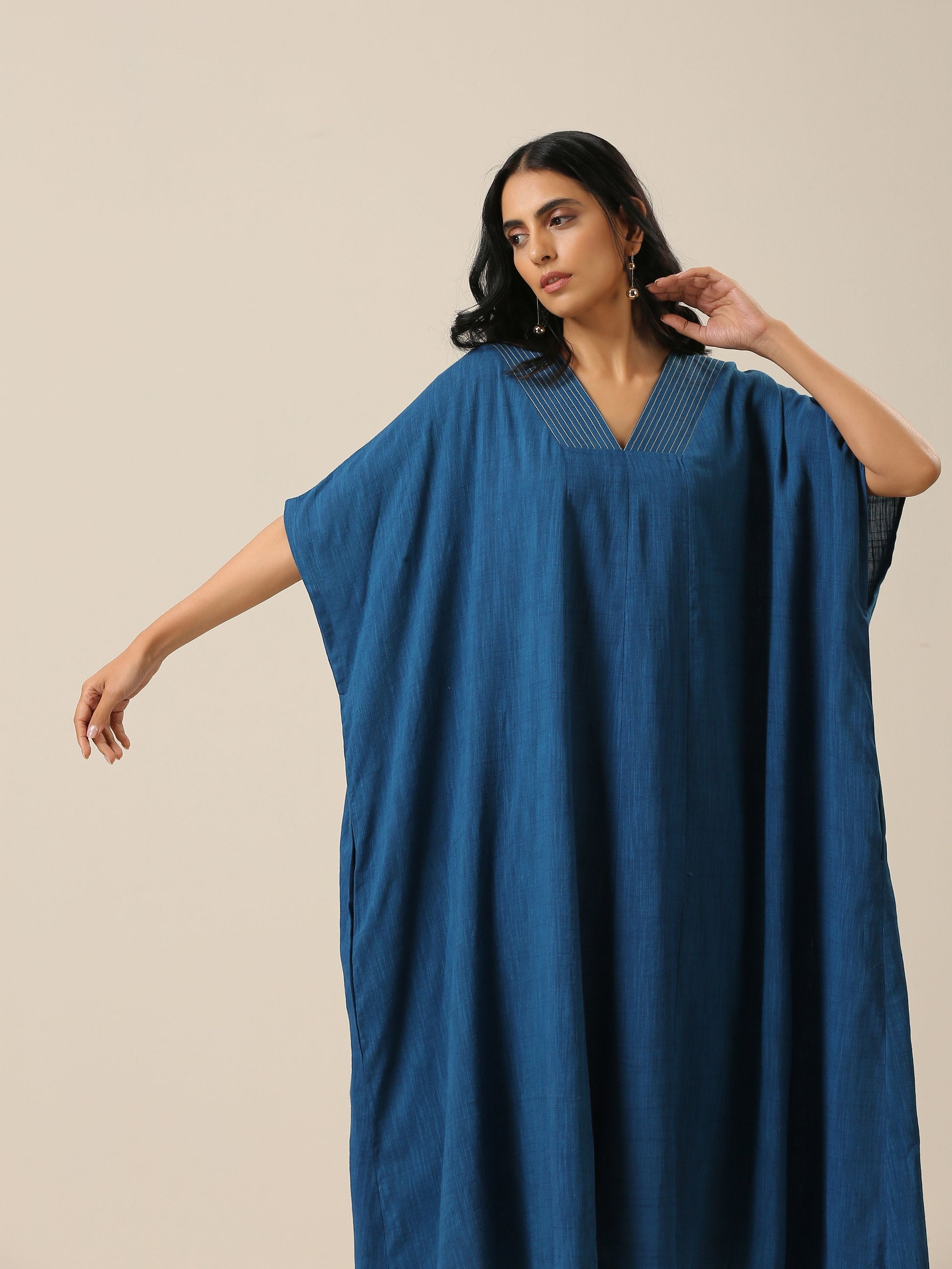 trueBrowns Classic Blue Panel Kaftan dress | Swadesiicart
