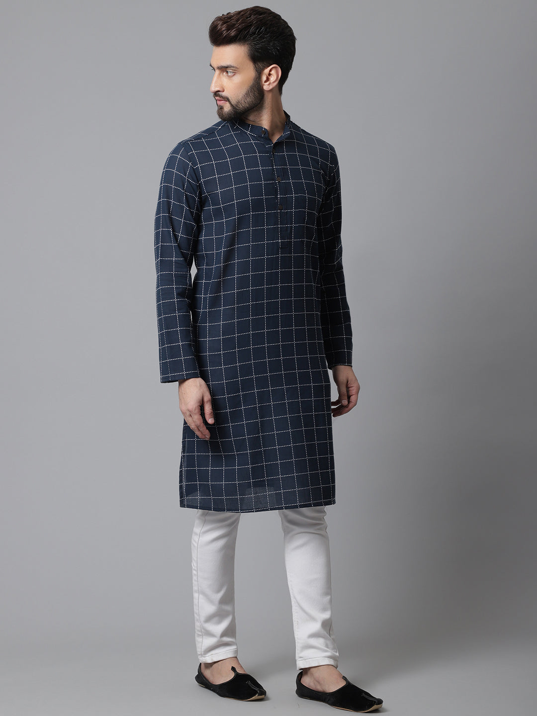 Even Apparels Blue Solid Kurta With Band Collar | Swadesiicart