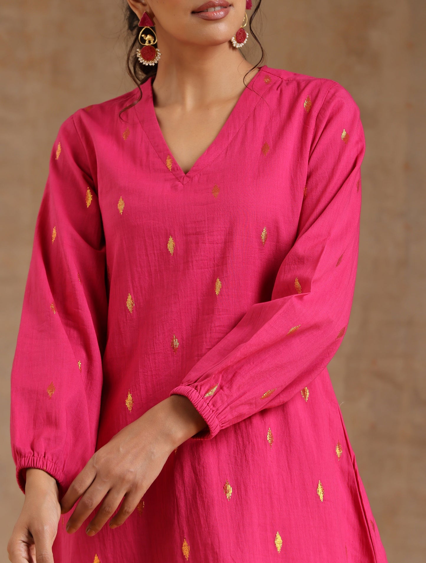 trueBrowns Pink Gold Cotton Short Co-Ord Set - Swadesiicart