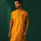 trueBrowns Men's Mustard Geometric Floral Viscose Silk Long Kurta | Swadesiicart