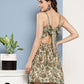 InWeave Women's Dark Green Floral Back Tie Up Detail Dress - Swadesiicart
