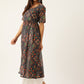 InWeave Women's Black Bandhani Georgette Front Slit Kurta Set - Swadesiicart
