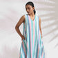 trueBrowns Green Cotton Multi Stripe Flared Dress | Swadesiicart