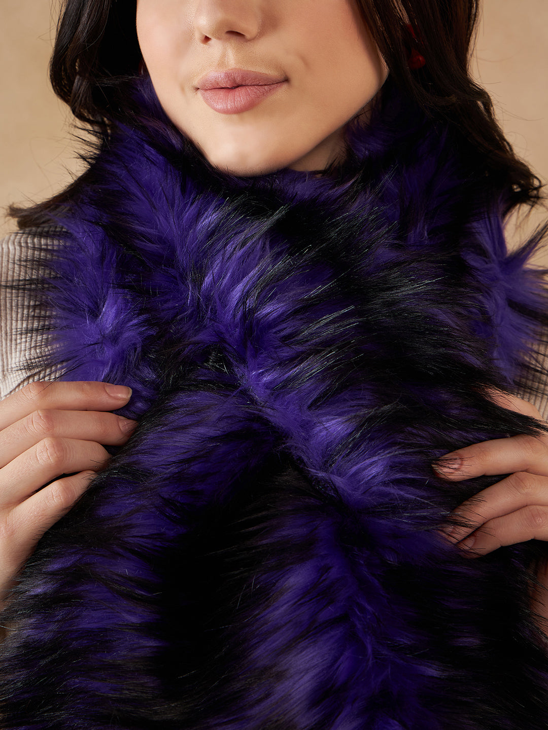 InWeave Women's Purple Black Faux Fur Neck Warmer - Swadesiicart