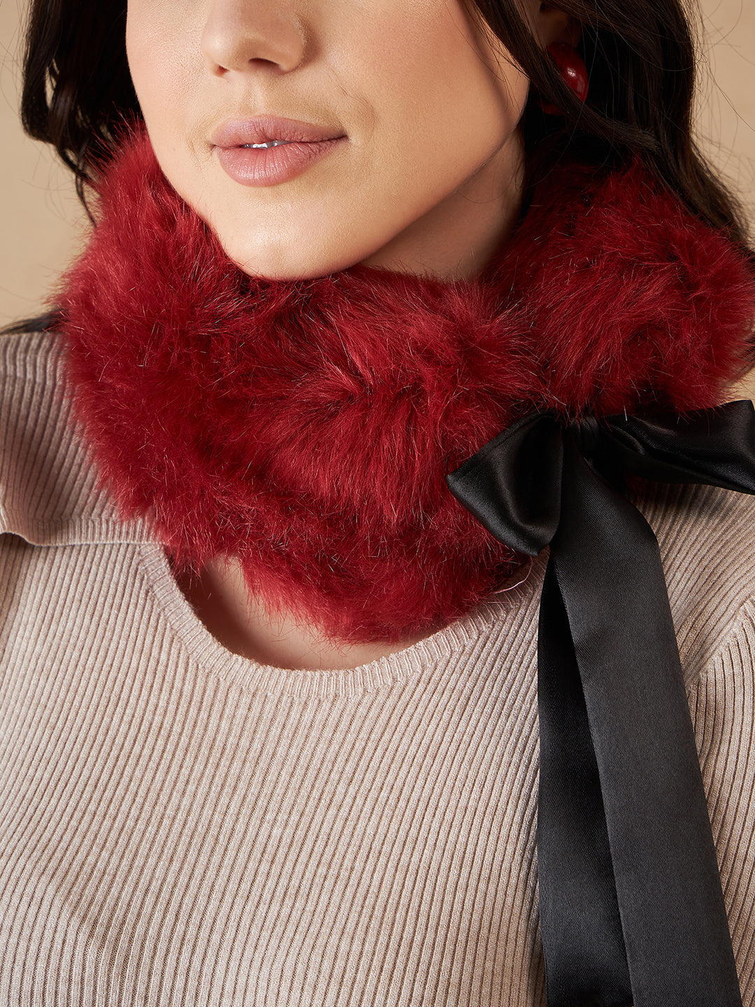 InWeave Women's Bright Rust Fur Neckpiece - Swadesiicart
