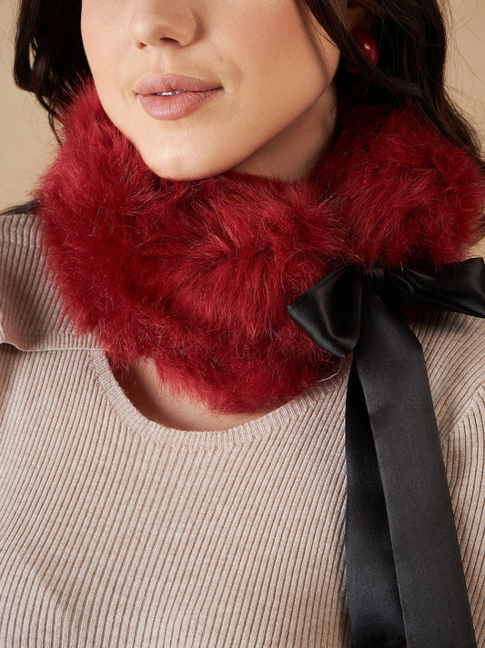 InWeave Women's Bright Rust Fur Neckpiece - Swadesiicart