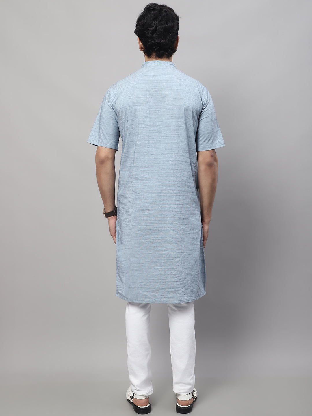 Even Apparels Blue Pure Cotton Kurta With Band Collar | Swadesiicart