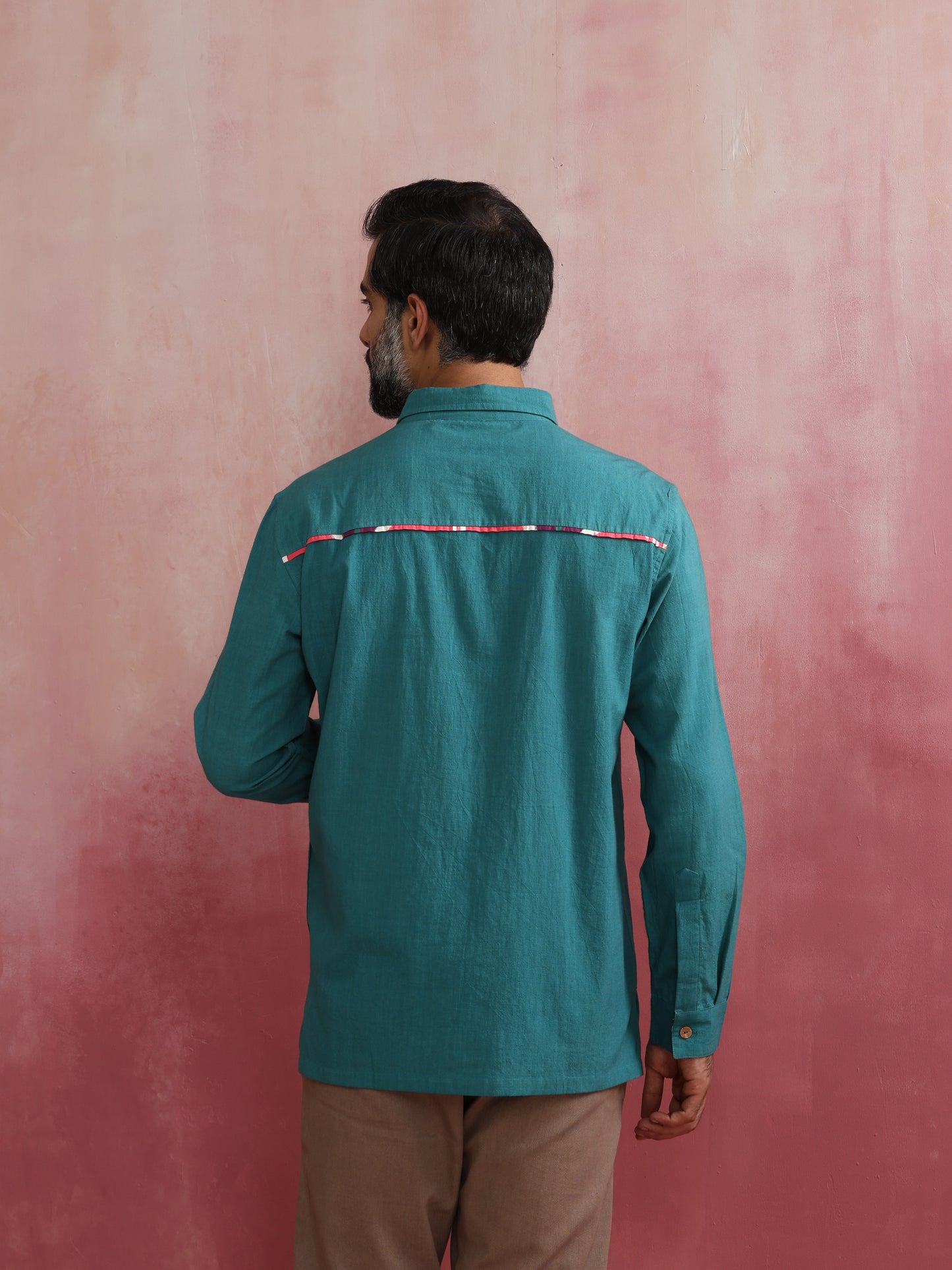 trueBrowns Men's Teal Cotton Shirt | Swadesiicart