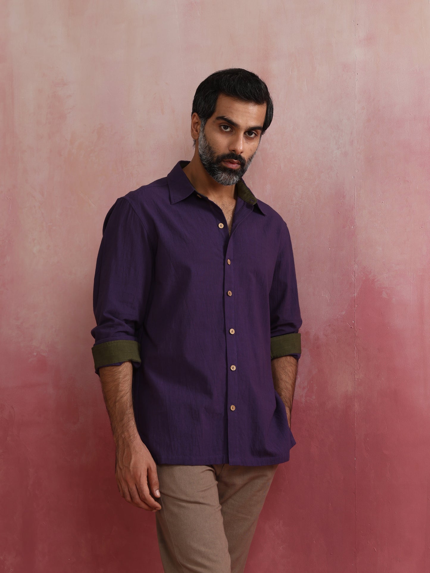 trueBrowns Men's Purple Cotton Shirt | Swadesiicart