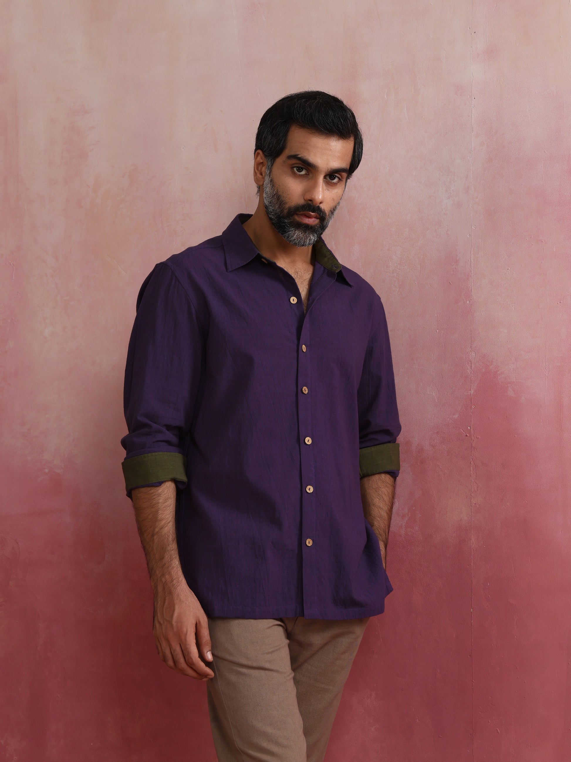 trueBrowns Men's Purple Cotton Shirt | Swadesiicart