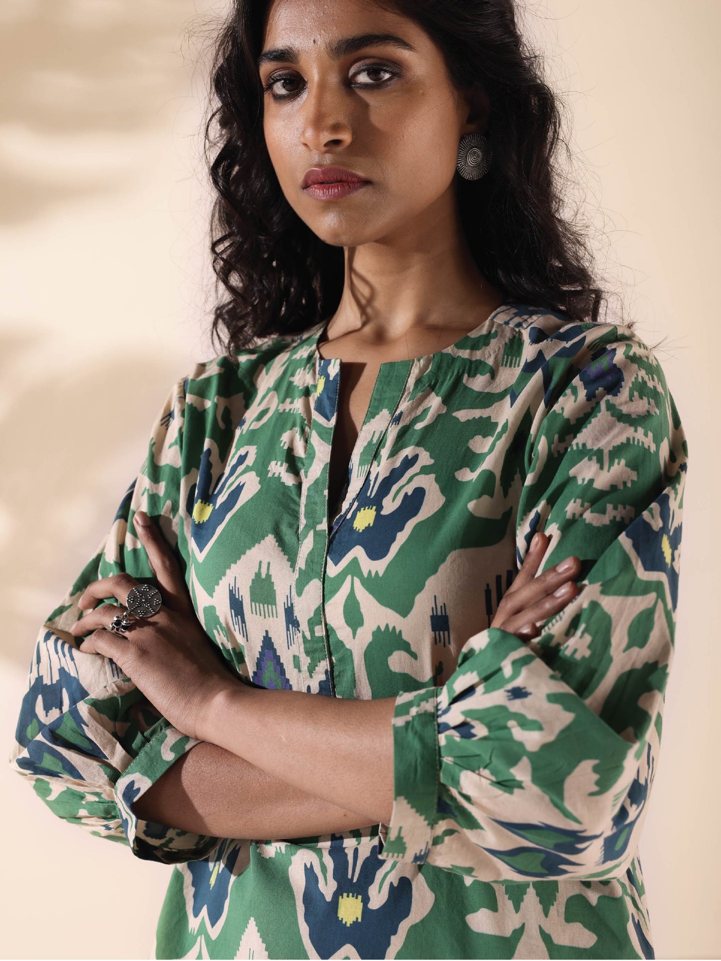 trueBrowns Green Cotton Ikat Relaxed Co-ord Set - Swadesiicart