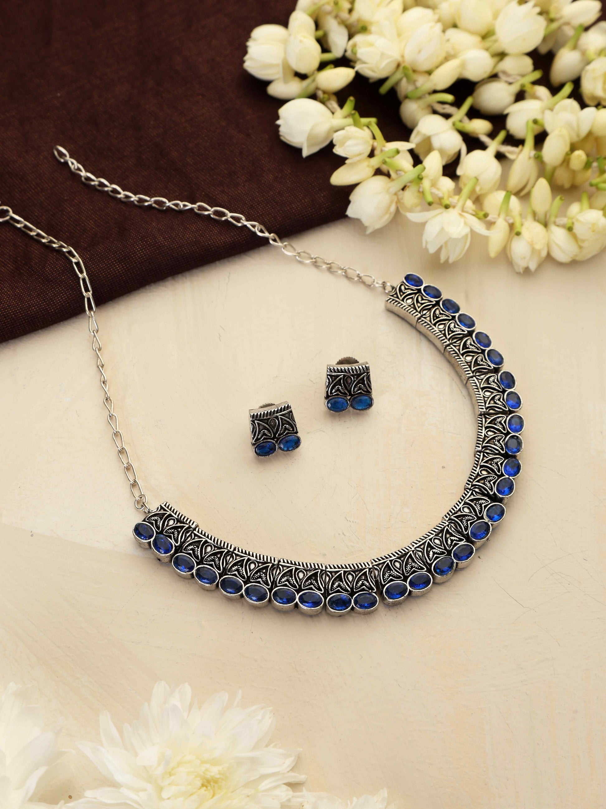 trueBrowns Silver Tone Beaded Necklace Set - Swadesiicart