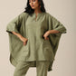 trueBrowns Sage Slub Texture Boxy Fit High Low Co-Ord Set - Swadesiicart