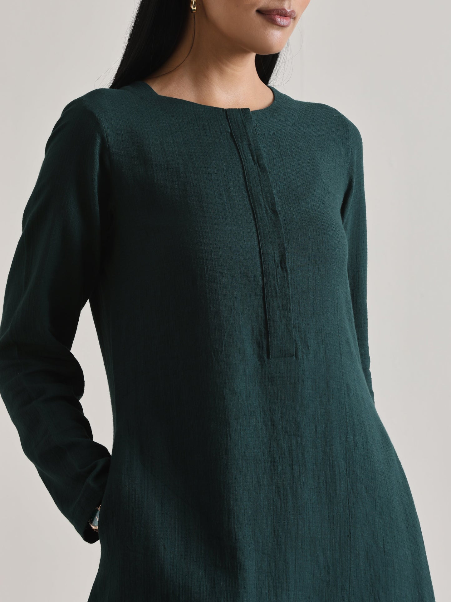 trueBrowns Dark Green Front Placket Co-Ord Set - Swadesiicart