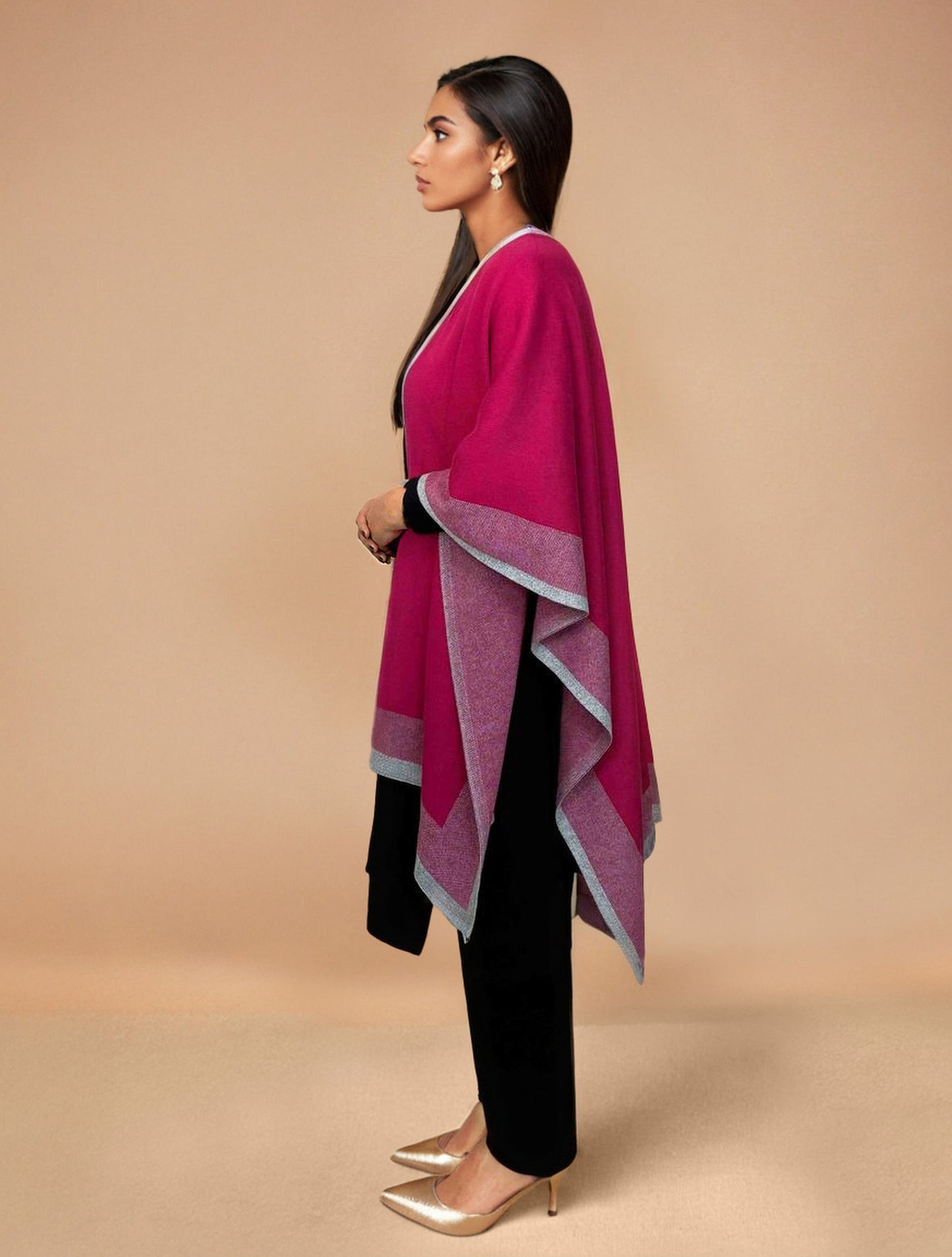 trueBrowns Pink Woollen Kaftan Cape | Swadesiicart