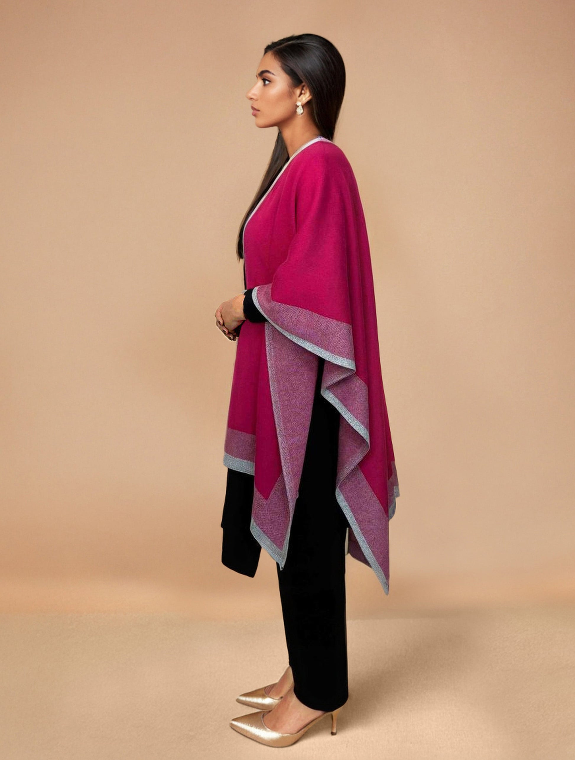 trueBrowns Pink Woollen Kaftan Cape | Swadesiicart