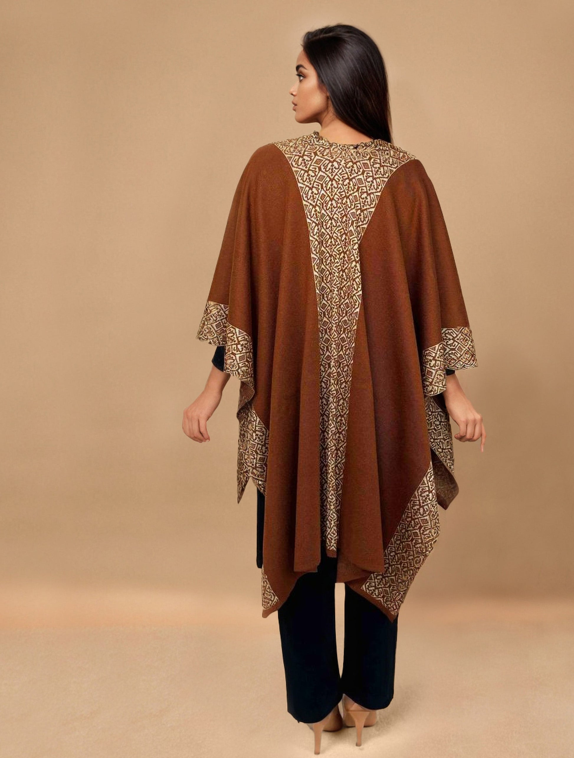trueBrowns Brown Woollen Kaftan Cape | Swadesiicart